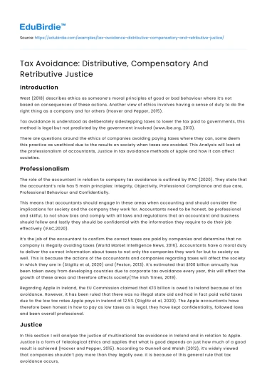Tax Avoidance: Distributive, Compensatory And Retributive Justice