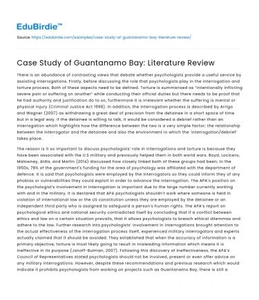 Case Study of Guantanamo Bay: Literature Review