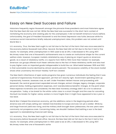 Essay on New Deal Success and Failure