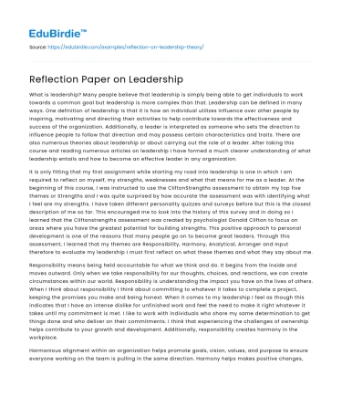 Reflection Paper on Leadership