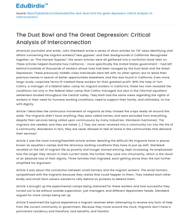 Interconnection of Dust Bowl and Great Depression