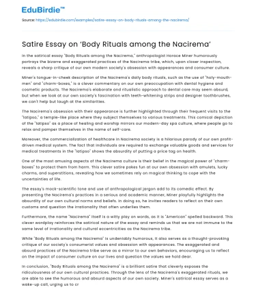 Satire Essay on ‘Body Rituals among the Nacirema’
