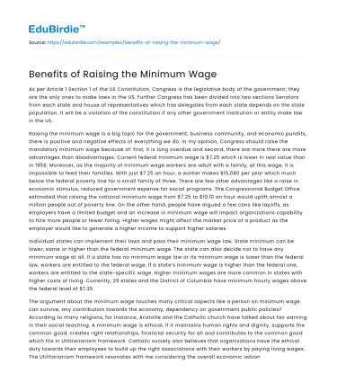 Benefits of Raising the Minimum Wage