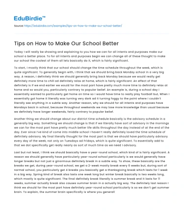 Tips on How to Make Our School Better