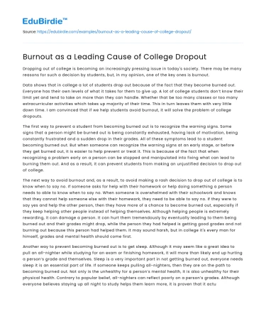 Burnout as a Leading Cause of College Dropout