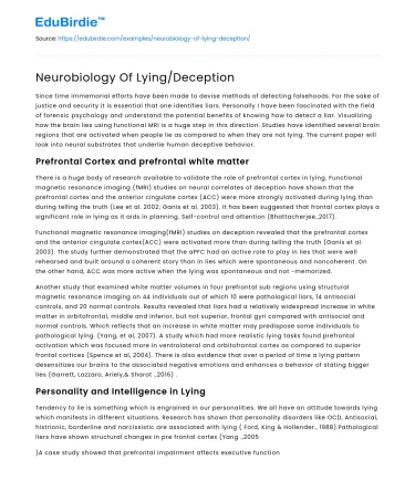 Neurobiology Of Lying/Deception