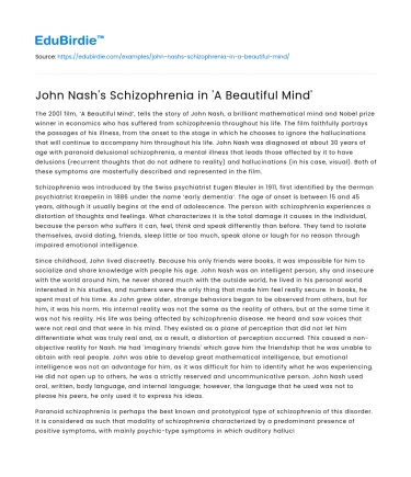 John Nash’s Schizophrenia in ‘A Beautiful Mind’