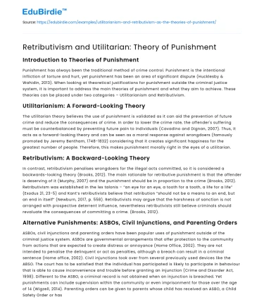 Retributivism and Utilitarian: Theory of Punishment
