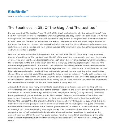 The Sacrifices In Gift Of The Magi And The Last Leaf