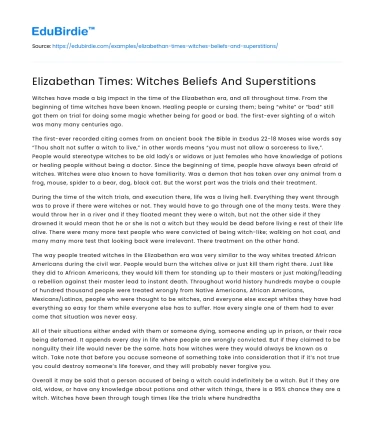 Witchcraft and Superstitions in the Elizabethan Era