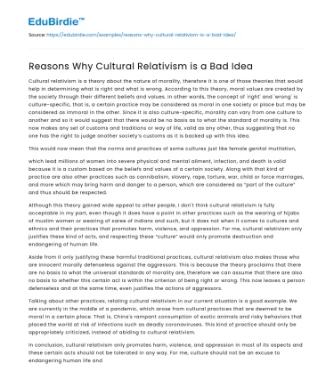 Reasons Why Cultural Relativism is a Bad Idea