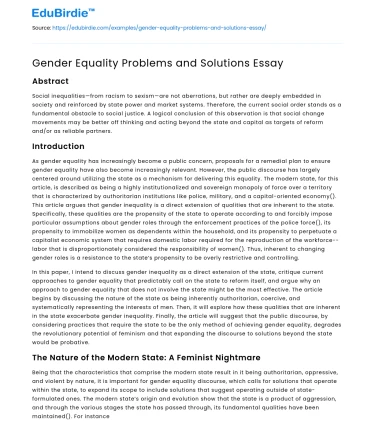 Gender Equality Problems and Solutions Essay