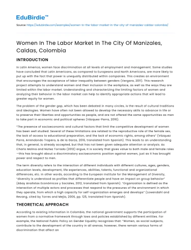 Women In The Labor Market In The City Of Manizales, Caldas, Colombia