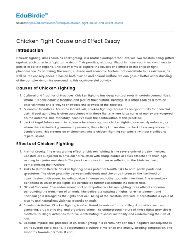 Chicken Fight Cause and Effect Essay