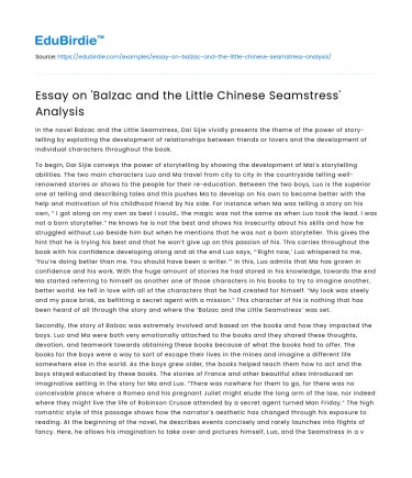 Essay on ‘Balzac and the Little Chinese Seamstress’ Analysis