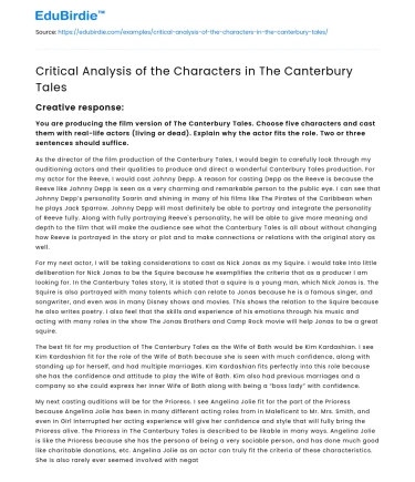 Critical Analysis of the Characters in The Canterbury Tales