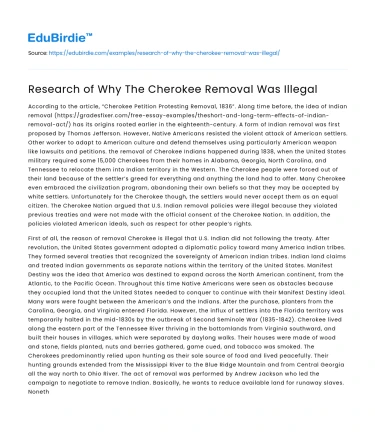 Research of Why The Cherokee Removal Was Illegal