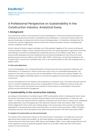 Sustainability in Construction: A Professional Analysis