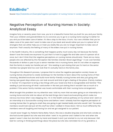 Negative Perception of Nursing Homes in Society: Analytical Essay