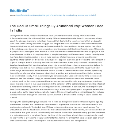 The God Of Small Things By Arundhati Roy: Women Face In India