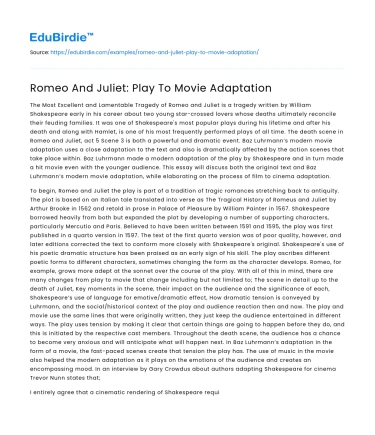 Romeo And Juliet: Play To Movie Adaptation