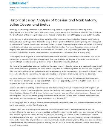 Analysis of Cassius, Mark Antony, Julius Caesar, and Brutus