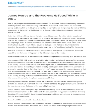 James Monroe and the Problems He Faced While in Office
