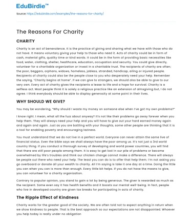 The Reasons For Charity
