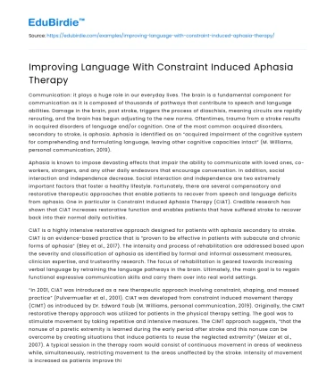 Improving Language With Constraint Induced Aphasia Therapy