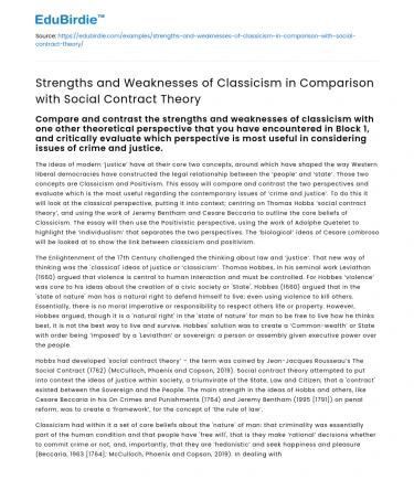 Strengths & Weaknesses of Classicism vs Social Contract Theory