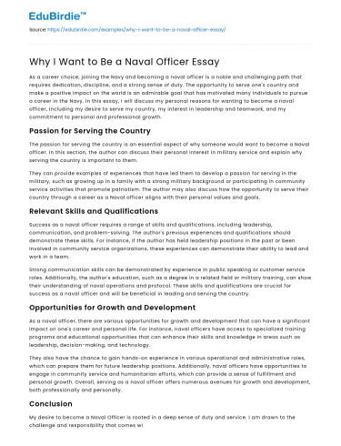 Why I Want to Be a Naval Officer Essay