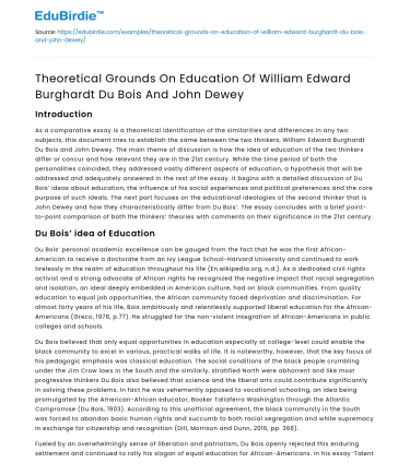 Theoretical Education of Du Bois & Dewey