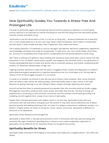 Spirituality’s Role in Promoting Longevity and Reducing Stress