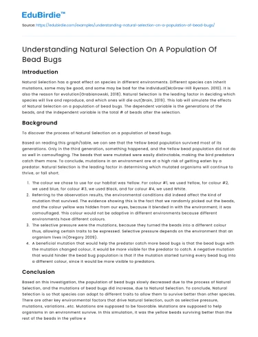 Understanding Natural Selection On A Population Of Bead Bugs