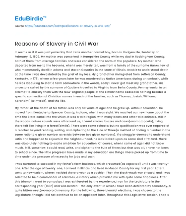 Reasons of Slavery in Civil War