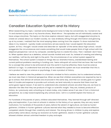 Canadian Education System and Its History