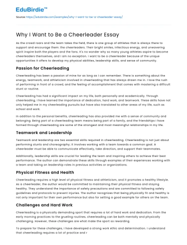 Why I Want to Be a Cheerleader Essay