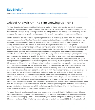 Critical Analysis On The Film Growing Up Trans