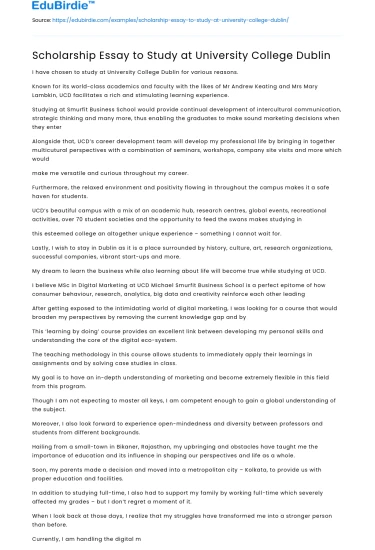 Scholarship Essay to Study at University College Dublin