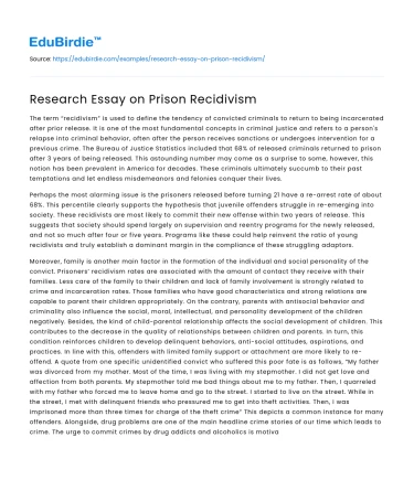 Research Essay on Prison Recidivism