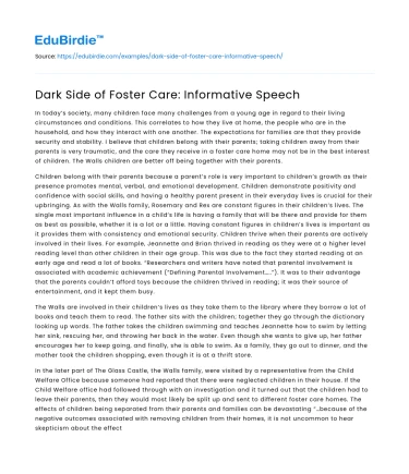 Dark Side of Foster Care: Informative Speech