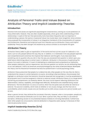 Personal Traits Analysis Using Attribution Theory