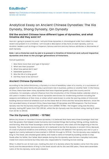 Ancient Chinese Dynasties: Xia, Shang, Qin