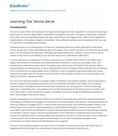 Learning The Tennis Serve