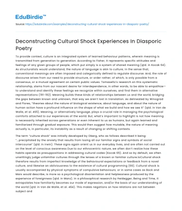 Deconstructing Cultural Shock Experiences In Diasporic Poetry