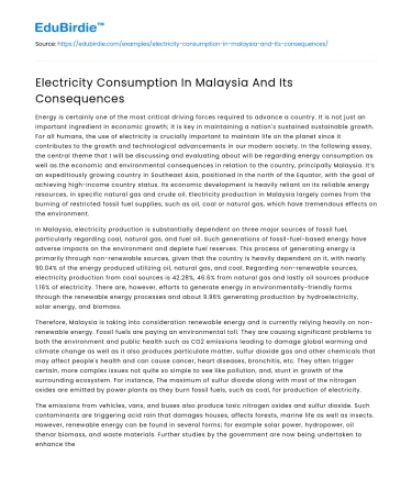 Electricity Consumption In Malaysia And Its Consequences