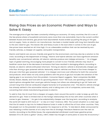 Rising Gas Prices as an Economic Problem and Ways to Solve It: Essay