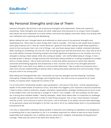 My Personal Strengths and Use of Them