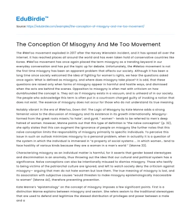 The Conception Of Misogyny And Me Too Movement