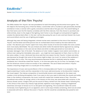 Analysis of the Film ‘Psycho’